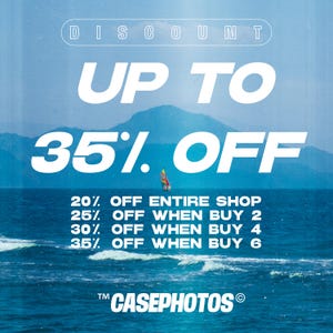 The image is a promotional poster for a sale at a shop, featuring a sailboat on the ocean and a mountain in the background.