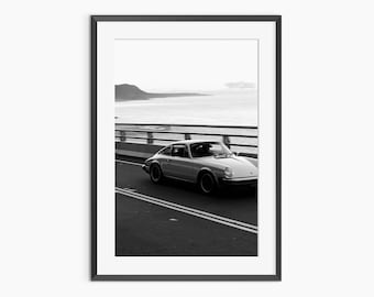 Póster del Porsche 911, impresiones fotográficas, Porsche 911, arte mural de Porsche, arte mural en blanco y negro, póster fotográfico con calidad de museo