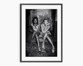Naomi Campbell, Kate Moss, Photography Prints, Retro Poster, Fashion Print, Black and White Wall Art, Museum Quality Photography Poster