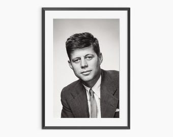 John F. Kennedy, impresiones fotográficas, retrato de una celebridad, impresión de John F. Kennedy, arte mural en blanco y negro, póster fotográfico con calidad de museo