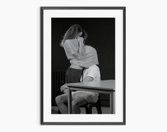 Plakat z zmysłową parą, czarno-biała sztuka ścienna, romantyczny plakat z parą, czarno-białe zdjęcia, urocze chwile pary, wydruk artystyczny w jakości muzealnej
