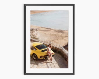 Old Porsche 911 Print, Yellow Porsche Coupe, Vintage Porsche Poster, Classic Car Print, Photography Prints, Museum Quality Photo Art Print