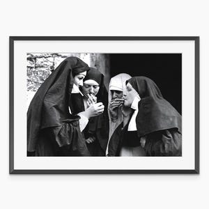 Nuns Smoking Photo Poster, Catholic Nuns Photo, Nuns Smoking Cigarette, Funny Poster, Black and White Poster, Museum Quality Photo Art Print