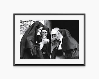 Nuns Smoking Photo Poster, Catholic Nuns Photo, Nuns Smoking Cigarette, Funny Poster, Black and White Poster, Museum Quality Photo Art Print