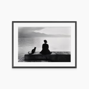 Girl and Her Cat, Photography Prints, Cat Poster, Black and White Wall Art, Cat Print, Teen Girl Room Decor, Museum Grade Photography Poster