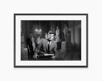 John F. Kennedy, impresiones fotográficas, póster de JFK, impresión de John F. Kennedy, arte mural en blanco y negro, póster fotográfico con calidad de museo