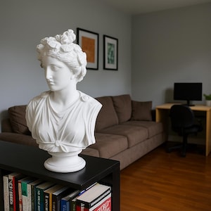 Artemis Bust Statue 20.8&quot; – Large White Composite Greek Goddess Sculpture, Classical Roman Bust Figurine