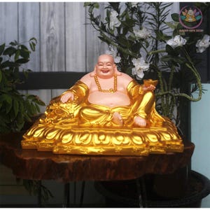 Golden Laughing Buddha Statue: Hotei of Wealth & Happiness - Feng Shui Decor