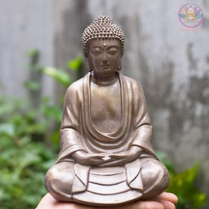Stone Finish Buddha Statue: 9.8&quot; Resin Zen Decor