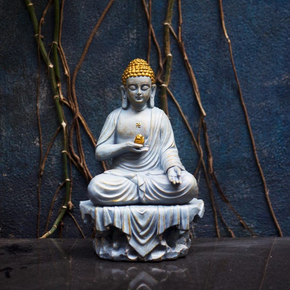 仏像 室内装飾 12.2 インチセラミック仏陀坐像瞑想装飾彫刻置物家の