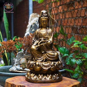 Bronze Finish Guanyin Statue: Resin Kwan Yin, Zen Altar Decor (18.9&quot;)