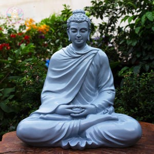 Blue Shakyamuni Buddha Statue: Gloss Resin Meditation Decor