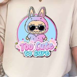 Labubu Tshirt, Cute Unisex Softstyle T-Shirt, Assorted Colors, Too Cute to Care, Casual Tee, Funny Graphic Shirt, Gift for Animal Lovers