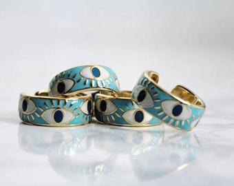 Adjustable Evil Eye Ring – Gold Plated ring