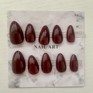 Custom handmade press on nails - ultra glossy red burgundy nails