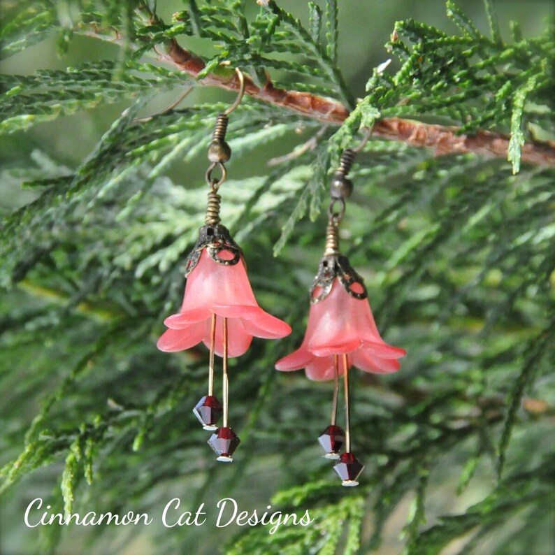 Isolde Crimson and Blush Flower Earrings With Swarovski Etsy