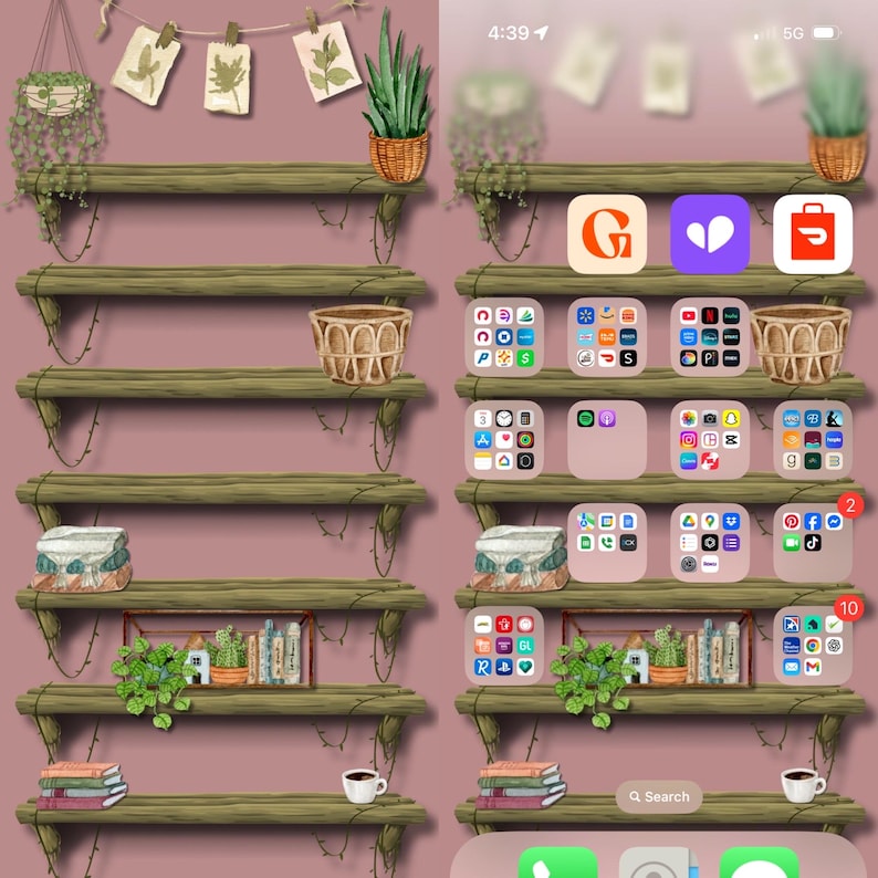 Rustic Cottagecore Bookshelf iPhone Home Screen Wallpaper – Digital ...
