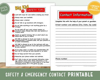 Kids Safety Tips & Emergency Contact Printable (Digital Download)