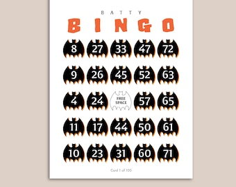Gra w bingo Batty Fall: Czarny wzór nietoperza, 100 unikalnych kart (pobierz plik PDF)