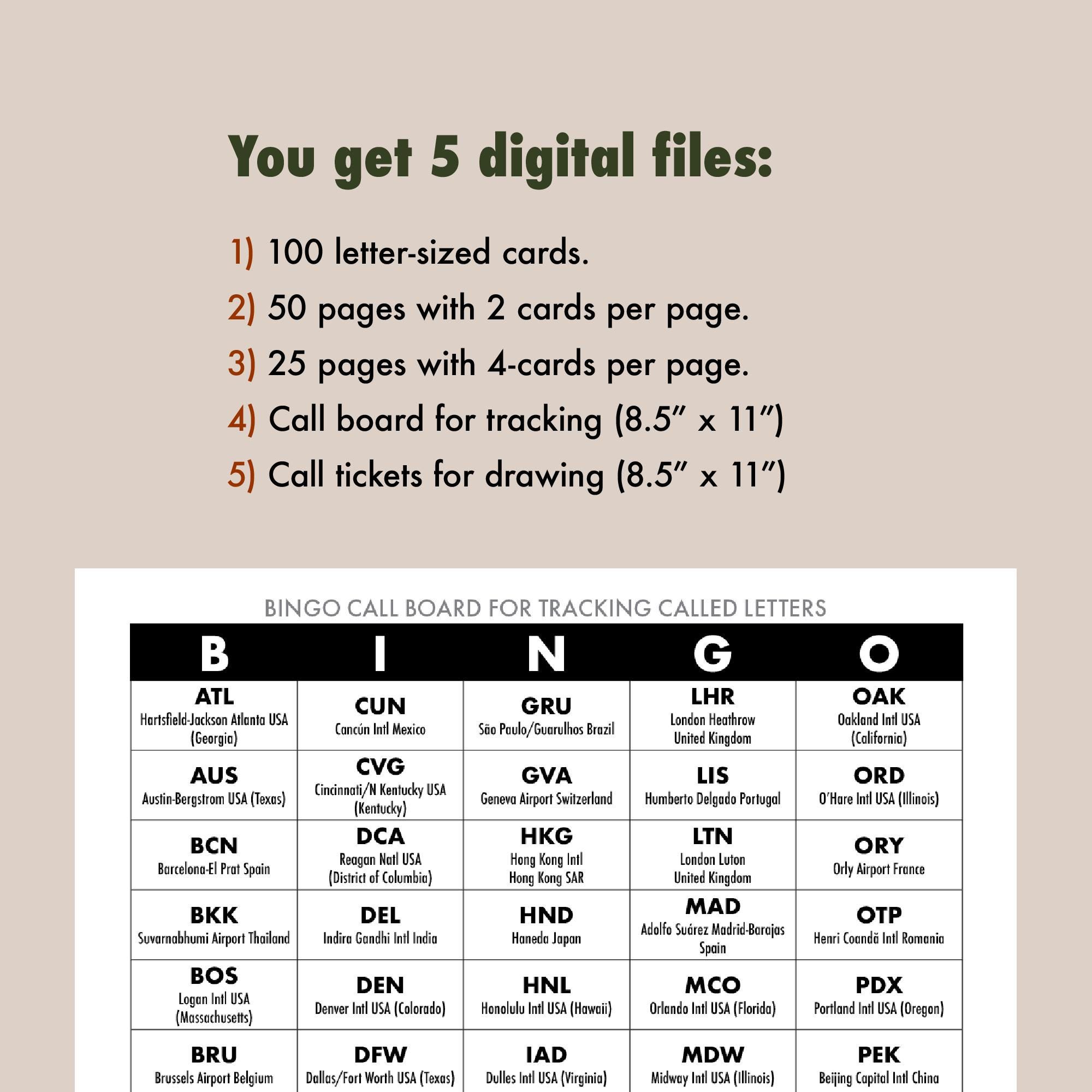 Airport Code Bingo Game: Aviation Travel Theme (PDF Download, 100 ...