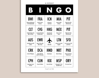 Airport Code Bingo Game: Aviation Travel Theme (PDF Download, 100 Unique Cards)
