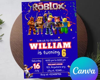 Roblox Birthday Invitation, Game Party, Editable Template (Canva)