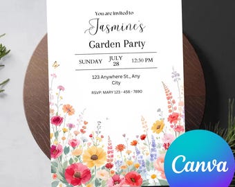 Wildflower Garden Birthday Invitation: Editable Floral Canva Template (Digital Download)
