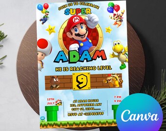 Invitación de cumpleaños de Super Mario / Tema pastel (Invitación digital)