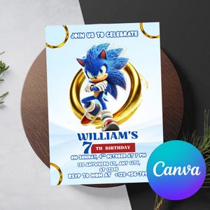 Sonic 3 Birthday Invitation, Super Hedgehog Boys Party Invite, Super Sonic Party Invitation, Editable Sonic Invite Template, Canva Template