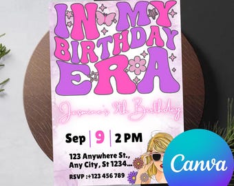 Trendy Birthday Era Invite, Editable Digital Party Invitation