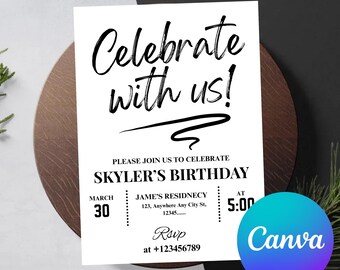 Celebrate With Us Invitation Online Editable Template, Surprise Birthday Party Invites, Anniversary Invitation