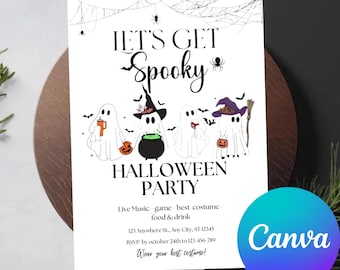 Invito modificabile per la festa di Halloween a tema fantasma spettrale (download Canva)