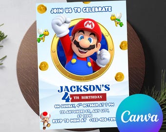 Super Mario Geburtstagseinladung, Kids Party Card (Digitaler Download)