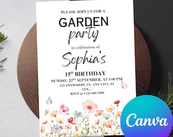 Wildflower Garden Party Invitation, Boho Floral, Girl Birthday (Editable Digital Invite)