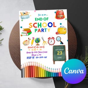 Editable End of School Party Invitation Template, School Party Invitation, Kids Summer Party Invitation, End of School Party Invitation