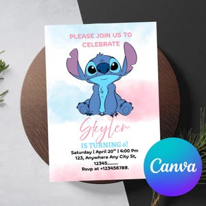 Stitch Editable Birthday Invitation Template, Printable Birthday Invitations, Digital Kids Party Invite, Digital Bday Card Invite, Stitch