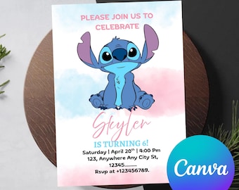 Stitch Birthday Invitation Template, Kids Party Invite (Digital)