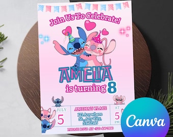 Stitch Birthday Invitation Template, Kids Party, Editable Printable (Digital)