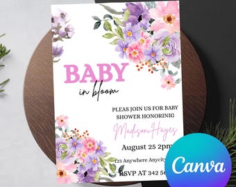 Baby in Bloom Invitation, Floral Baby Shower Invite (Digital Download)