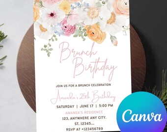 Boho Wildflower Birthday Brunch Invite, Ladies Lunch (Digital)