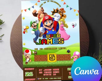 Super Mario-verjaardagsuitnodiging | Bewerkbare canva-sjabloon (digitale download)