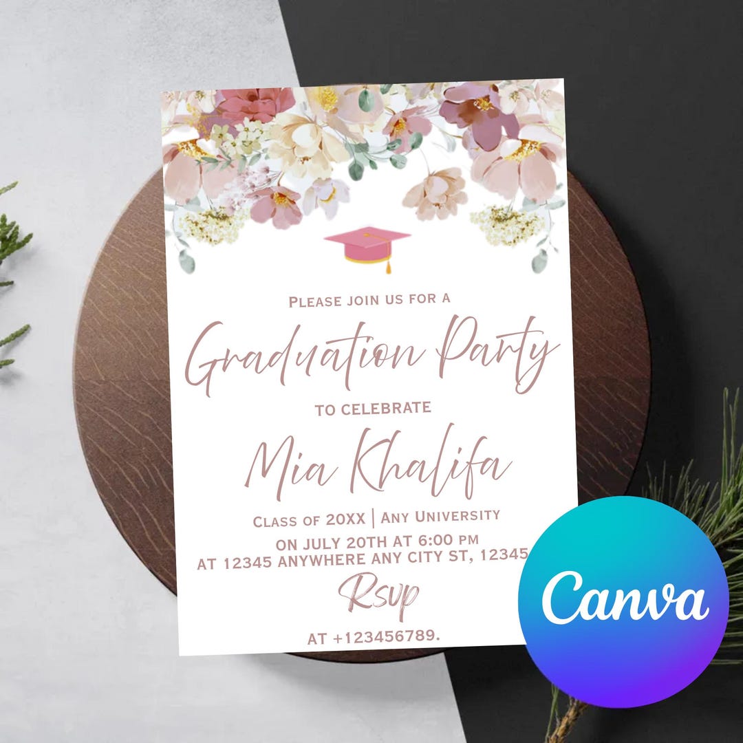 Graduation Party Invitation Template Editable, Wildflower Graduation ...