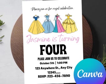 Princess Dress Birthday Invitation – Royal Girl Pink Party (CANVA)