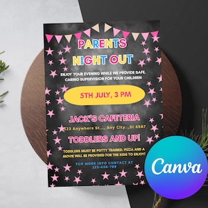 Editable Parents Night Out Flyer Printable PTO PTA Church Community Family School Fundraiser Event Invitation Digital Editable Template