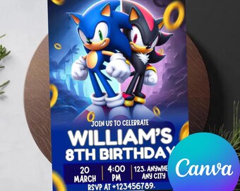 Sonic Birthday Invitation | Printable Kids Party, Editable Template