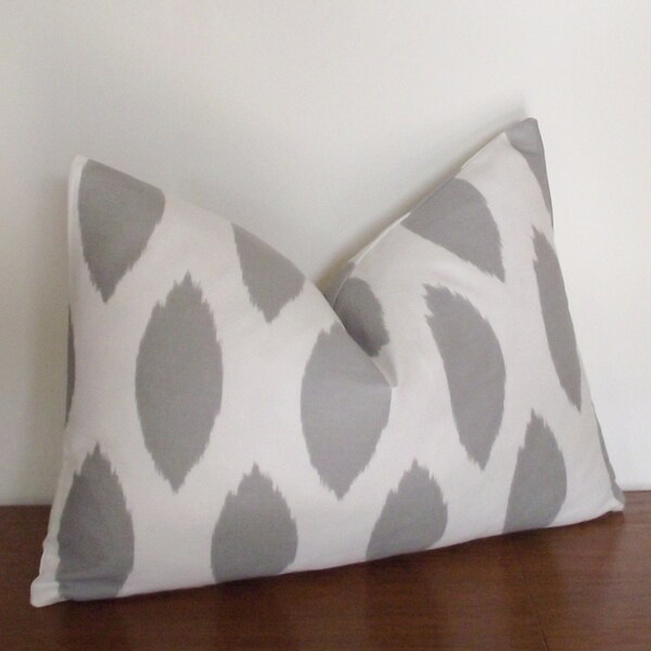 Gray Ikat- Decorative Pillow Cover- Gray- Ivory/ White- 12x18" Lumbar