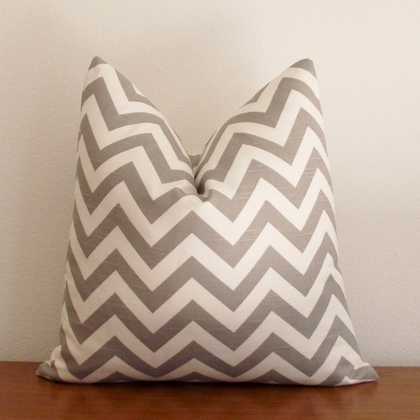 Decorative Pillow Cover- Chevron- Zig Zag- Slub Gray- 18x18 inches