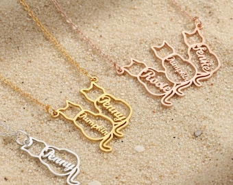 Personalized Cat Name Necklace, Custom Kitty Pendant With Pet Names