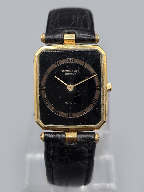 動作品★RAYMOND WEIL GENEVE 腕時計 ゴールド ブラック Vintage Raymond Weil Genève 9104 Quartz 18K Gold Electroplated