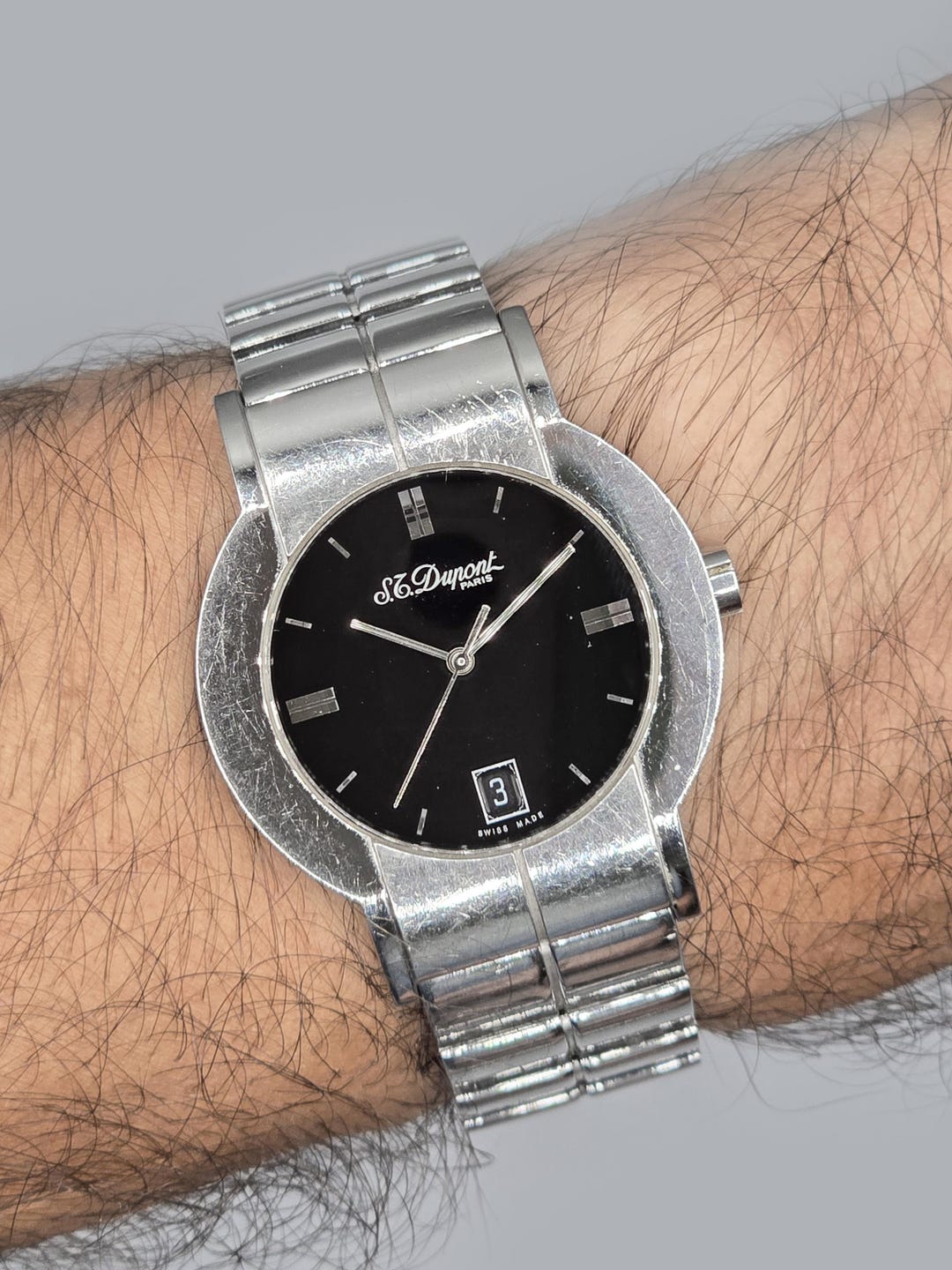 1990s Vintage S.T. Dupont Paris Swiss Quartz Watch Black Dial